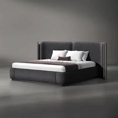 Brand new Modern Upholstered Double Bed with Padded Headboard — Dark Grey