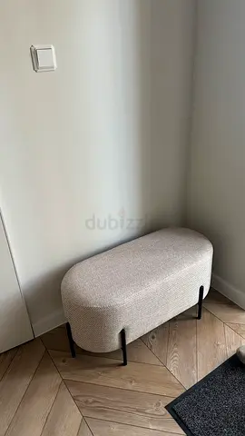 Small Upholstered Entry Bench / Ottoman in Light Beige