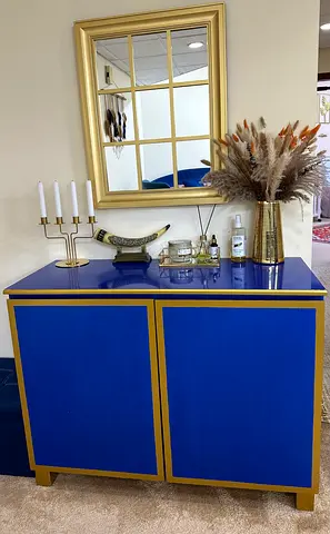 Blue and Gold Two-Door Sideboard / Storage Cabinet and mirror - Good Condition