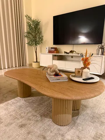 Marble Coffee Table with Fluted Column Legs