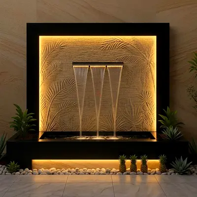 Modern indoor decorative water fountain with LED backlit panel