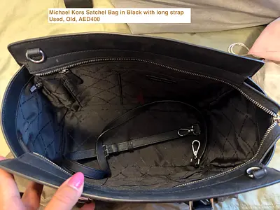 Michael Kors black satchel bag with long adjustable strap - used