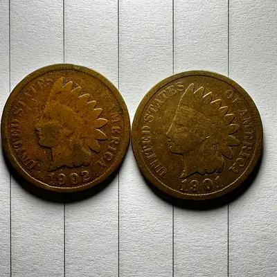 U.S. Indian Head Cent 1901-1902 (old antique coins)