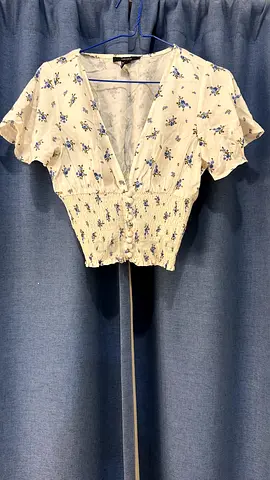 White Floral Smocked Crop Top - Size S, Good Condition