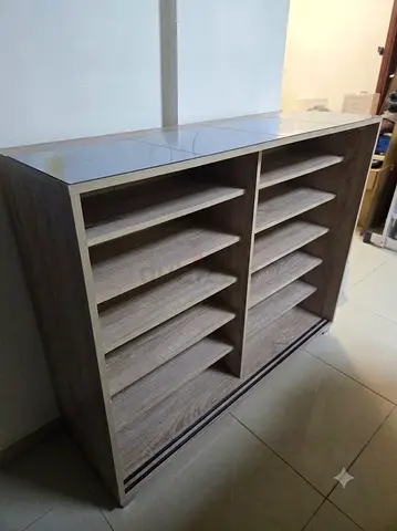 Home Box Wooden Shoe Cabinet (12 Shelves) – Glass Top Panel