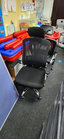 Ergonomic Black Mesh Office Chair with Headrest - Good Condition