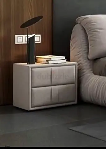 Modern upholstered bedside nightstand with 2 drawers - light grey