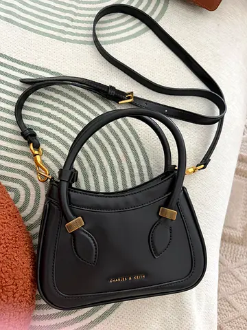 Charles & Keith Small Black Leather Crossbody Bag - Perfect Condition