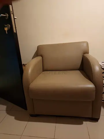 Beige Leather Armchair — Good Condition, Comfortable Single Seat