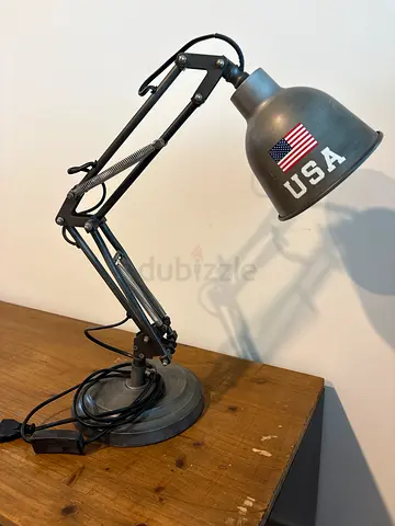 Adjustable Industrial Desk Lamp with USA Decal, Swivel Arm . Brend Maison Du Mond