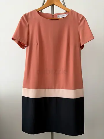 Elegant color-block short sleeve shift dress - size likely M