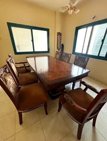 Solid Wood Dining Table with 6 Upholstered Chairs - Classic Design