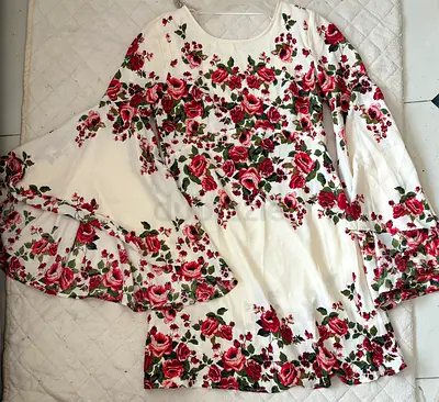 Brand New White floral long-sleeve tunic dress with bell sleeves - size not labeled