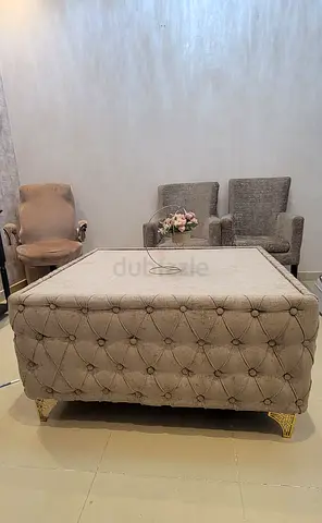 Large Tufted Upholstered Ottoman / Coffee Table - Beige