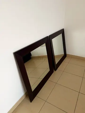 Set of 2 Dark Wood Framed Square Mirrors - Excellent Condition