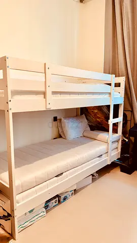 White Wooden Bunk Bed with Ladder with mattress