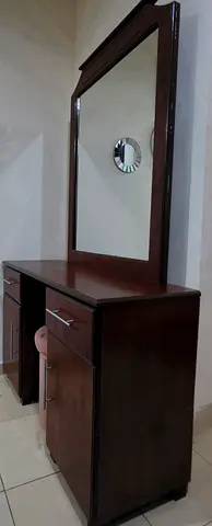Solid Wood Dressing Table with Mirror and Stool - Dark Brown