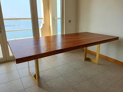 Solid Wood Dining Table with Brass Legs - Large