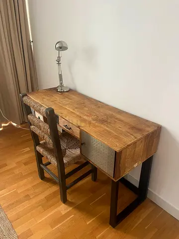 Solid Wood Desk with Drawer and Metal Legs PLUS Chair