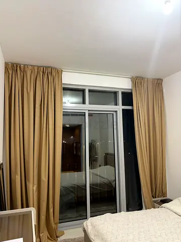 Beige blackout curtains set - excellent condition, ready to hang 330x300 cm