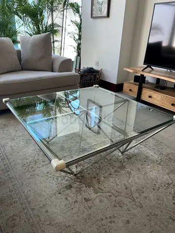 Glass Top Coffee Table and matching side table with Metal Frame – Good Condition