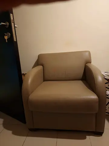 Beige Leather Armchair — Good Condition, Comfortable Single Seat