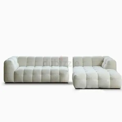 Modern White Modular Tufted Corner Sofa - 2 Pieces
