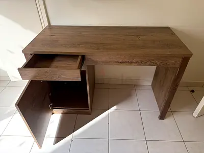 Wooden Study Desk with Drawer and Cabinet - Good Condition