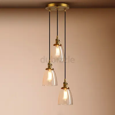 Triple Pendant Ceiling Light with Glass Shades - Black Finish
