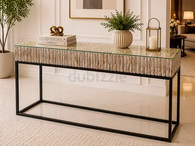 Metal Frame Console Table with Mirrored Mosaic Top