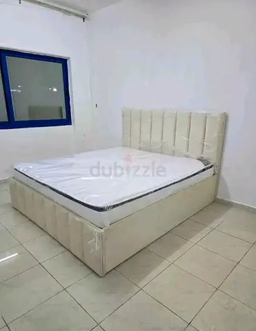 Queen size upholstered bed frame with mattress - cream 150X190 CM