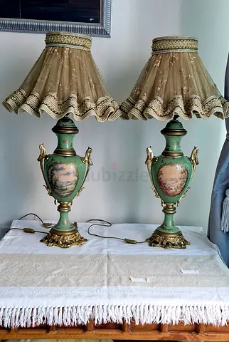 Pair of Exquisite Antique Italian Porcelain & Bronze Table Lamps Empire/Napoleon III Style