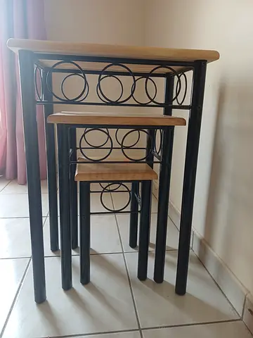 Wood and Black Metal Nesting Side Tables (Set of 3)