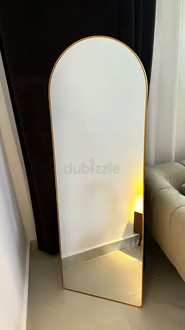 Full-Length Arched Floor Mirror with Gold Frame - Leaning Mirror