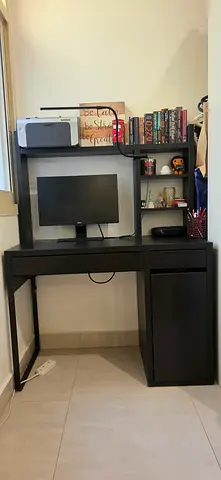 IKEA MICKE black-brown study desk with shelving and cabinet - good condition