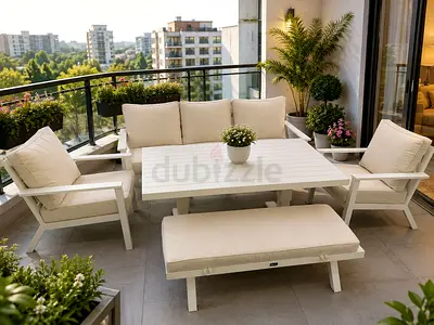 Outdoor patio sofa set — sofa, chairs, bench and hydraulic table aluminium