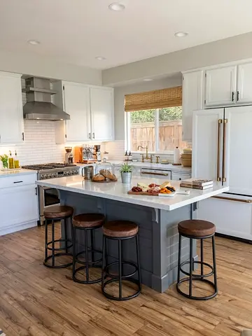 Kitchen island with seating — solid wood island and 4 stools