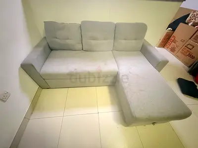 Light grey L-shaped 3-seater sofa with chaise(sofa cum bed) - good used condition