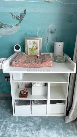 White Baby Changing Table with Storage Shelves - Good Condition