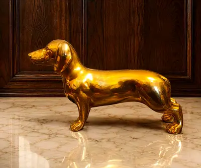 Pure Brass/Gold-Tone Dachshund Dog Sculpture - Decorative Collectible