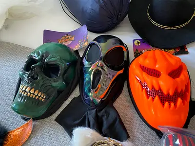Set of 3 Halloween Masks – Green Skull, Iridescent Ghost, Orange Jack-o'-Lantern