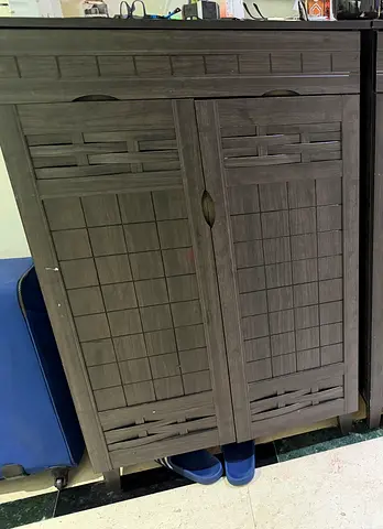 Wooden Two-Door Shoe Cabinet - Dark Grey