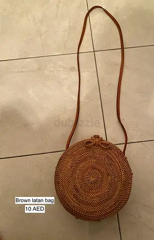 Round Brown Woven Rattan Crossbody Bag - Lightweight, Casual