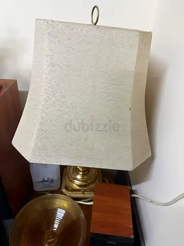 Brass Table Lamp with Rectangular Cream Fabric Shade - 2 pcs