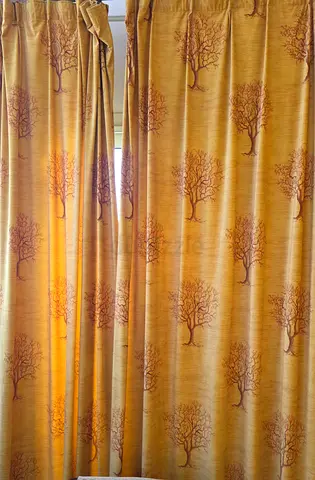 Set of 2 pairs yellow tree-pattern curtains - used, good condition, no flaws at all