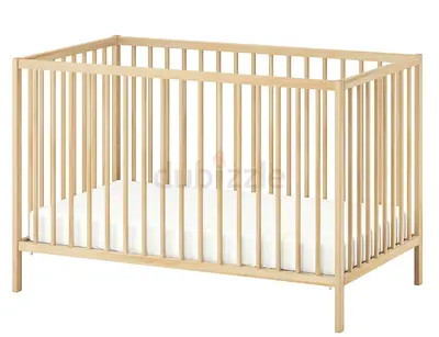 Ikea SNIGLAR Wooden Baby Crib - Very Good Condition, with mattress&bumper - Original price AED620
