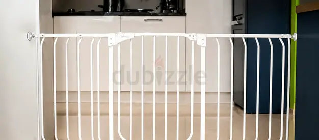 White Pressure-Mounted Baby Safety Gate with Walk-Through Door