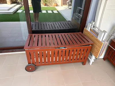 Two Wooden Outdoor Storage Bench with Wheels - Good Condition ikea