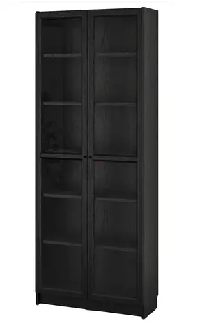Ikea Billy / Oxberg Tall Black Display Cabinet with Glass Doors - Good Condition