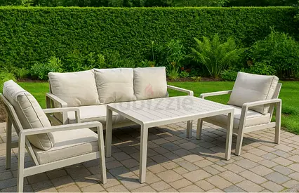 Outdoor 4-piece patio sofa set with cushions and coffee table - light beige
